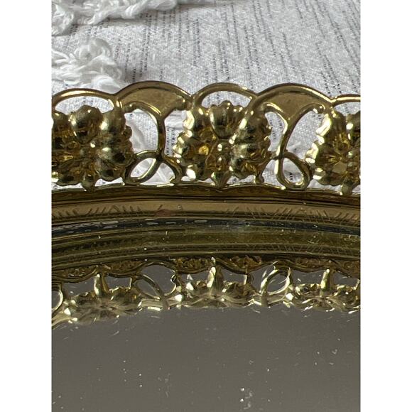 Vintage Mirrored Gold Tone Vanity Tray Lipstick Makeup Tray - Picture 10 of 10